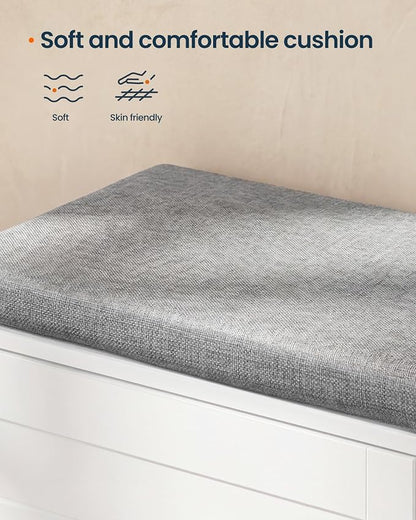SONGMICS HOME 3-Tier Entryway Bench, Shoe Bench with Padded Seat, for Hallway, Bedroom, 14.2 x 47.8 x 20.9 Inches, White and Gray
