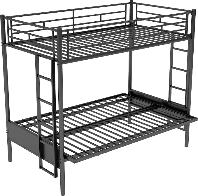 Bellemave Twin Over Futon bunk Bed, loft Bed with futon, Twin Over Full Futon bunk beds, No Box Spring Needed, Black