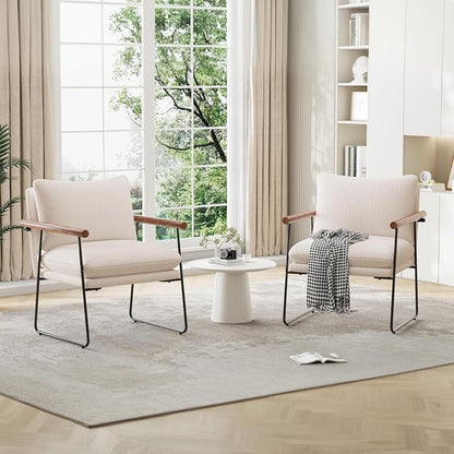 Furnilivng Large Sling Accent Chair, Comfortable Boucle Fabric Arm Chair, Upholstered Cozy Reading Chair for Living Room, Bedroom, Dressing Room, Home Office (Beige, Set of 1)