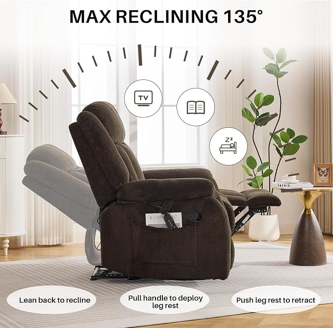 Massage Recliner Chair with Heat, Velvet Recliner Chairs for Adults, 39" Wide Manual Reclining Ergonomic Lounge Chair, Overstuffed Wall Hugger Recliners for Living Room, Chocolate Brown