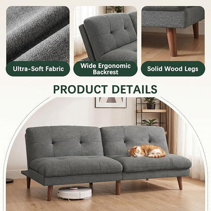 Flamaker Futon Sofa Bed Modern Folding Futon Set Convertible Recliner Lounge for Living Room with Adjustable Backrest (Linen, Grey)