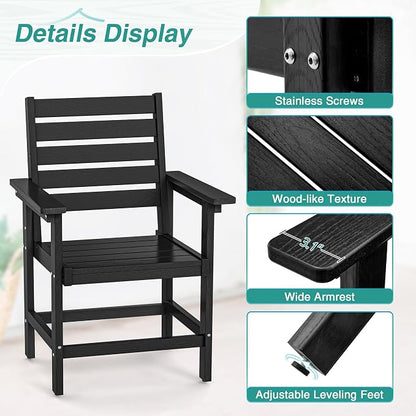 Patio Dining Chairs Set of 2, HDPE Weather Resistant Outdoor Chairs with Armrest, Heavy Duty 300LBS Support Patio Chairs for Backyard Deck Porch Balcony, Black