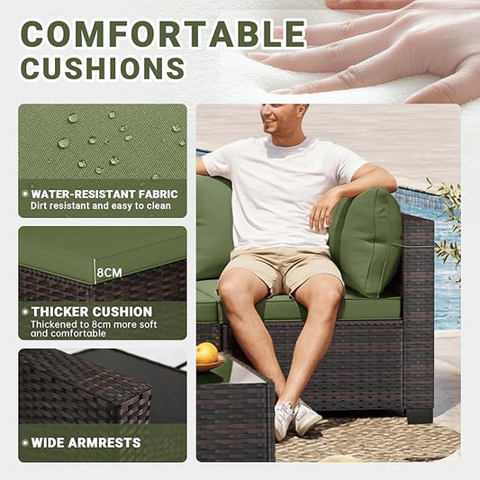 LAFWELL 7 Pieces Outdoor Patio Furniture Sets,Rattan Conversation Sectional Set,Manual Weaving Wicker Patio Sofa with Tea Table