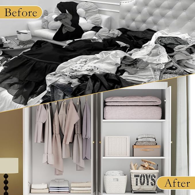 White Wardrobe Closet with Drawers: 74" Large Armoire with 4 Doors and 4 Drawers, Tall Wooden Wardrobe Closet for Hanging Clothes, Modern Bedroom Armoires Closets Cabinet (White)