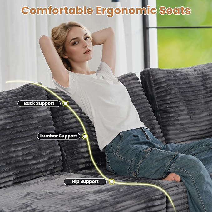 ovios Modular Sectional Sofa Couch with U-Shape Chaises Convertible, Comfy Plush Corduroy Cloud Couches, Modern Luxury Deep Seat Sofas Set for Living Room, 6-Seater, Grey