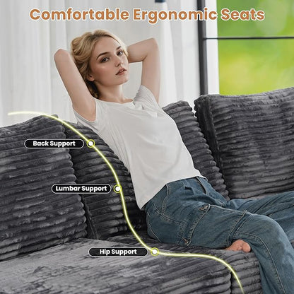 ovios Modular Sectional Sofa Couch with Sofa Bed L-Shape Chaise, Comfy Plush Corduroy Cloud Couches, Modern Luxury Deep Seat Sofas Set for Living Room, 6-Seater, Grey