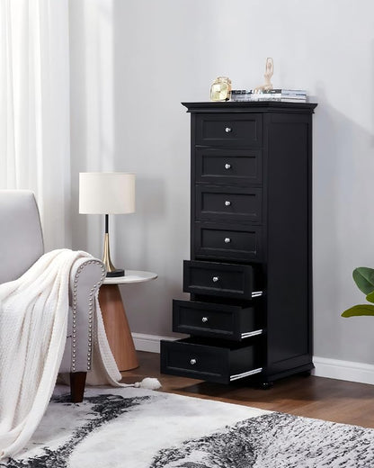 Tall Skinny Dresser for Bedroom with 7 Drawers, Black Narrow Wood Dresser | Tall Vertical Chest of Drawers Dresser for Closet Storage, Silent Glide System, Zinc Alloy Knobs, 20" W x 16.5" D x 52" H
