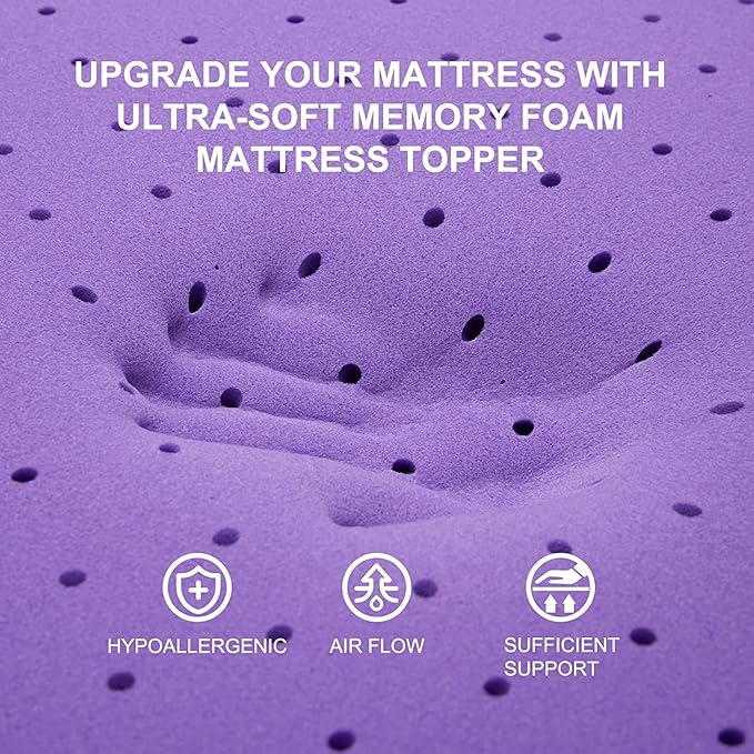 SINWEEK 1.5 Inch Gel Memory Foam Mattress Topper Ventilated Soft Pressure Relieve Mattress Pad, Breathable Bed Topper, CertiPUR-US Certified, Full Size