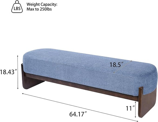 Virubi Elegant Upholstered Loop Yarn Ottoman, Blue End of Bed Entryway Benches, Corner Dining Bench Shoe Stool for Indoor Bedroom Living Dining Room (Blue)