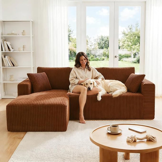 92.5" Modular Sectional Sofa, L-Shape 3 Seat Memory Foam Boneless Couch for Living Room, Cloud Couch with Oversized Chaise, No Need Assembly - Brown(Left Facing Chaise)