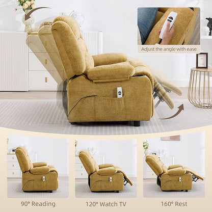 52Inch Reclining Loveseat Sofa,Power Loveseat Recliner,Electric Love seat Recliner Sofa for Bedroom,Living Room with Charging Ports,Yellow