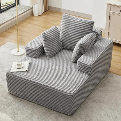 Boneless Chaise Lounge Chair, 54" Oversized Cloud Couch Sofa with Deep Seat, Plush Corduroy Reading Chair for Living Room, Bedroom, Reading Nook, Apartment, Gaming Room & Movie Nights, Gray