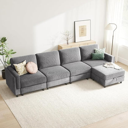 KKL Modular Sectional Sofa Bed with Storage Ottoman, Convertible L/U-Shaped Sleeper Couch for Living Room, Modern Reversible Design(Grey,5 Seater L Shape)