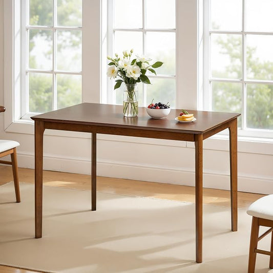HOMYZOO Small Dining Table for 4-6 People, 43 Inch Rectangular Solid Wood Kitchen Table for Small Space, Easy Assembly, Dining Room Table for Home, Apartment, Office, Walnut