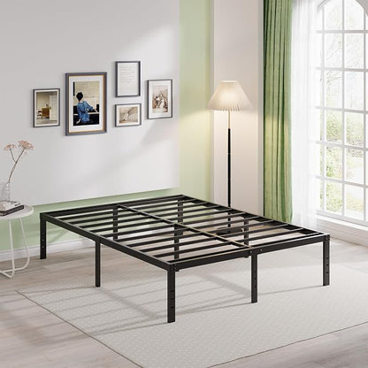 EMODA Full Size Bed Frame 16 Inch Heavy Duty Metal Platform Beds No Box Spring Needed with Sturdy Steel Slats Mattress Foundation, Easy Assembly, Noise Free, Black