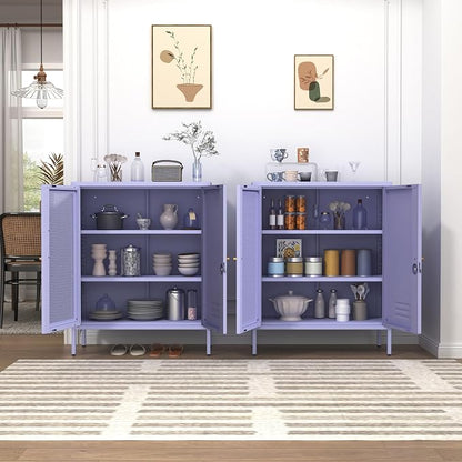 Purple Metal Storage Cabinet with Adjustable Shelf, Lockable 2 Door Sideboard, Multipurpose Widened Storage Locker for Kitchen Home Bedroom Living Room Office 33" H X 29.5" W X 13.8" D