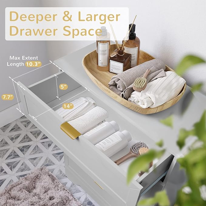 37-inch Tall Chest of Drawers, 4 Drawer Dresser for Bedroom, Grey Wood Dresser with Large Drawers, Modern Storage Cabinet for Closet, Living Room, Entryway, Light Grey