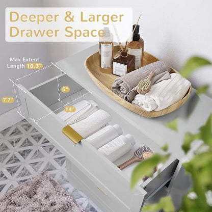 37-inch Tall Chest of Drawers, 4 Drawer Dresser for Bedroom, Grey Wood Dresser with Large Drawers, Modern Storage Cabinet for Closet, Living Room, Entryway, Light Grey