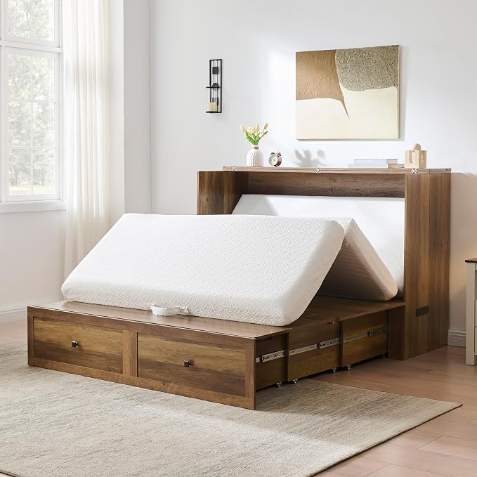 AMERLIFE Queen Tri-Fold Memory Foam Mattress, 6-Inch Cooling Gel Folding Guest Mattress with Washable Cover, Portable Floor Mattress for Guests, Murphy Bed and Home Use, White