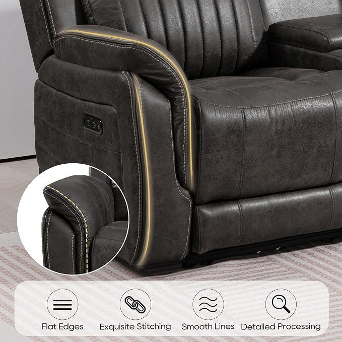 Zero Gravity Power Reclining Loveseat with Console, Reclining Loveseat with Adjustable Headrest, Power Loveseat Recliner Sofa with USB & Type-C Ports for Living Room (Badlands Charcoal)
