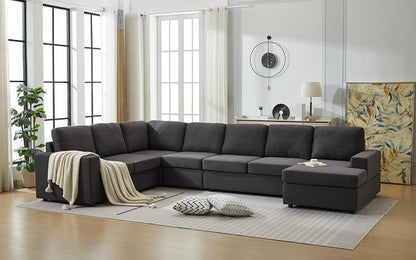 Ball & Cast 147" L-Shaped Sectional Couches for Living Room with Reversible Chaise&Removable Back Cushions,7 Seat Linen Upholstered Convertible Sectional Sofa,DIY Combination,for Home,Office,Dark Gray