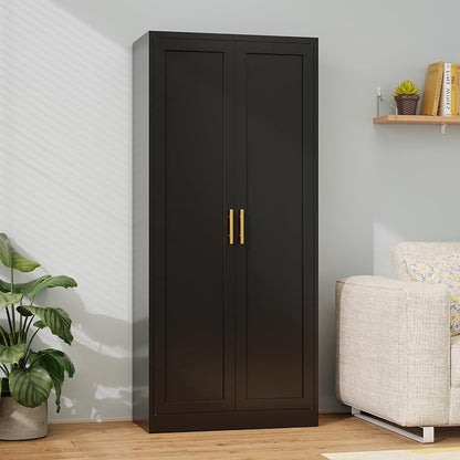 Metal Kitchen Pantry Cabinet, 71"H x 28"W x 14"D Cabinet with 2 Doors and 4 Adjustable Shelves, Kitchen Pantry Storage Cabinet, Metal Pantry Cabinet for Kitchen, Dining Room, Living Room-Black