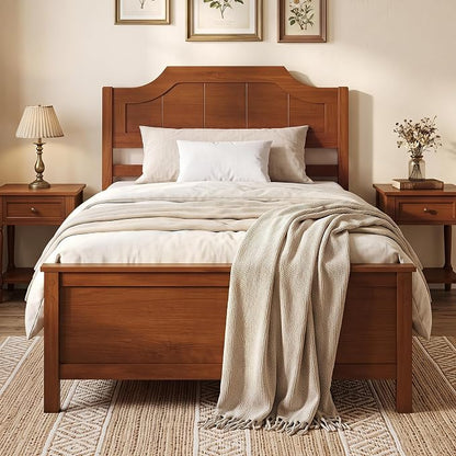 Giantex Twin Size Wooden Bed Frame with Headboard, Wood Slat Support | Farmhouse Platform Bed with Heavy Duty Mattress Foundation, Under-Bed Storage, No Box Spring Needed, Easy Assembly (Walnut)