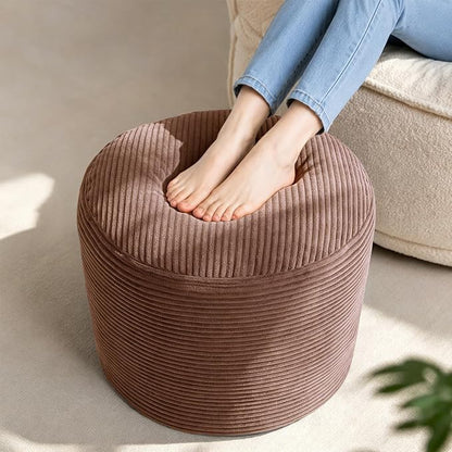 Stuffed Pouf Ottoman Foot Rest with 2.8-inch Solid Foam Base | Odorless Filling Resists Clumping, Washable Corduroy Cover, Round Foot Stool for Living Room Couch Lounging and Home Decor