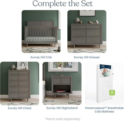 Child Craft Surrey Hill 4-in-1 Convertible Crib, Baby Crib Converts to Day Bed, Toddler Bed and Full Size Bed, 2 Adjustable Mattress Positions, Non-Toxic, Baby Safe Finish (Lunar Gray)