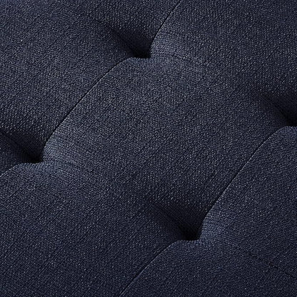 24KF Large Rectangular Upholstered Tufted Linen Fabric Ottoman Bench, Padded Bench with Solid Wood Shelf-Navy Blue