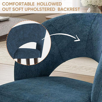 Dining Chairs Set of 4, Mid Century Modern Dining Chairs with Solid Wood Legs, Curved Back Kitchen Chair Farmhouse Side Upholstered Chairs for Kitchen Dining Room, Blue