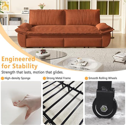 73.2" Sofa Bed Queen Size, Pull Out Couch Bed, 3-in-1 Convertible Sleeper Sofa with Cushion Armrest, Modern Corduroy Futon Couch for Living Room, Small Space, Apartment, Bedroom, Orange
