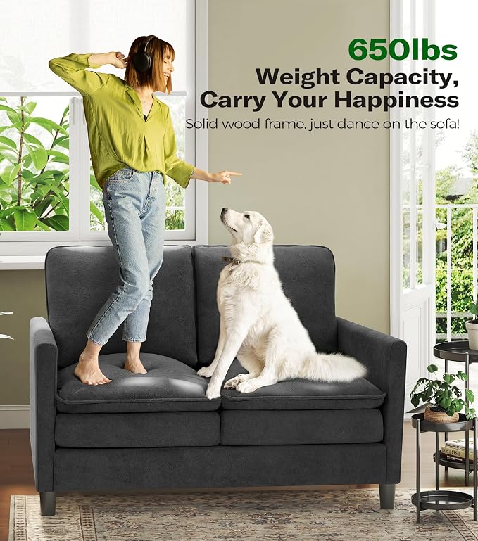 Welzona 3-Layers Cloud Loveseat Sofa, 51" Small Couch for Living Room, Bedroom - Tool-Free Assembly with Teddy Fabric Small Sofa - Grey - Futon Couch - Removable Washable Covers - 650lbs Capacity