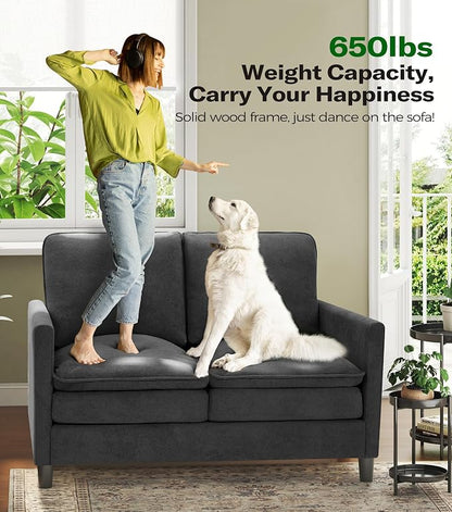 Welzona 3-Layers Cloud Loveseat Sofa, 51" Small Couch for Living Room, Bedroom - Tool-Free Assembly with Teddy Fabric Small Sofa - Grey - Futon Couch - Removable Washable Covers - 650lbs Capacity