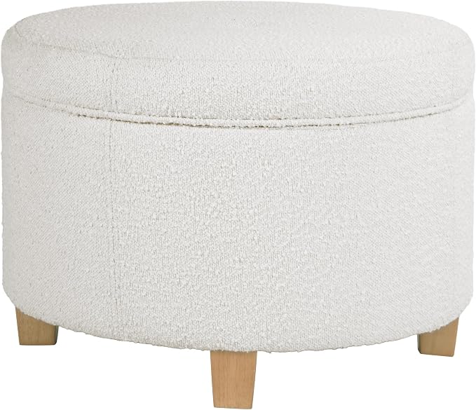HomePop 24" Large Round Storage Ottoman - Cream Boucle