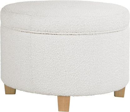 HomePop 24" Large Round Storage Ottoman - Cream Boucle