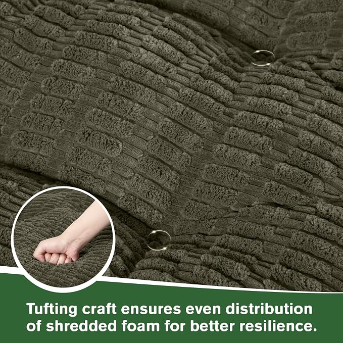 idee-home Egg Chair Cushion Replacement, Tufted Hanging Egg Chair Cushions | Oversized Wicker Swing Cushion with Corduroy Cover for Indoor Hammock Basket Chair, Green (Chair Not Included), 48x32 Inch