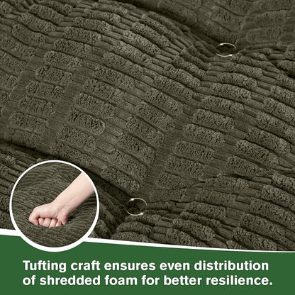 idee-home Egg Chair Cushion Replacement, Tufted Hanging Egg Chair Cushions | Oversized Wicker Swing Cushion with Corduroy Cover for Indoor Hammock Basket Chair, Green (Chair Not Included), 48x32 Inch