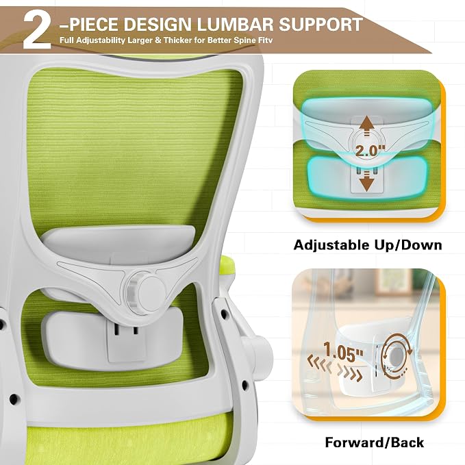 Ergonomic Office Chair for Long Hours, Padded Lumbar Support for Lower Back Relief, 330 lb Capacity, Comfortable Computer Desk Chair for Home Office, Computer & Study