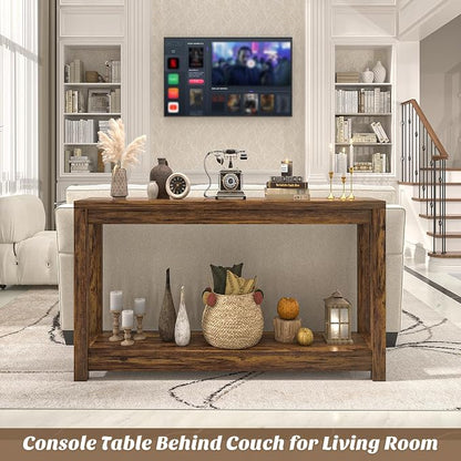 Besiost 47" Farmhouse Wood Entryway Table Narrow Console Table with Storage Behind Couch Sofa Table with Shelves Entry Way Table with Open Storage, Easy Assembly, Rustic Brown