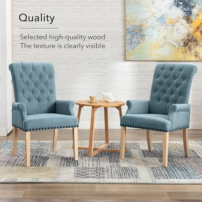 adochr Upholstered Fabric Accent Dining Chair, Elegant Tufted Club Dining Room Kitchen Room Arm Dining Chair, Light Blue