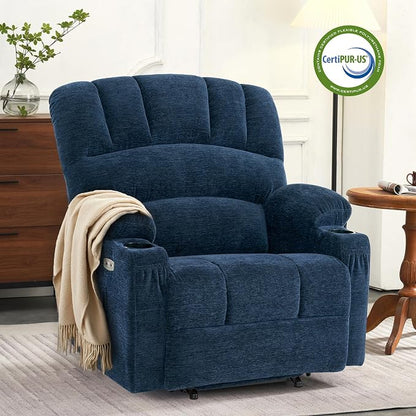MCombo Oversized Power Lift Recliner Chair for Elderly, Lift Chair with Heat and Massage, Lift Recliner for Big and Tall, Cup Holders, USB & Type C Ports, Fabric R7092 (Navy Blue, Oversize)