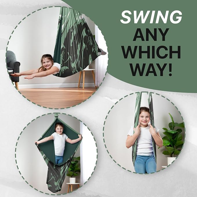 Indoor Sensory Swing for Kids or Outdoor – Holds 300lbs, Double-Layer, & 360° Swivel, Calming Compression Therapy Swing Hammock for Kids & Adults with All Hardware – Sensory-Motor Toys & Gifts