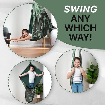 Indoor Sensory Swing for Kids or Outdoor – Holds 300lbs, Double-Layer, & 360° Swivel, Calming Compression Therapy Swing Hammock for Kids & Adults with All Hardware – Sensory-Motor Toys & Gifts