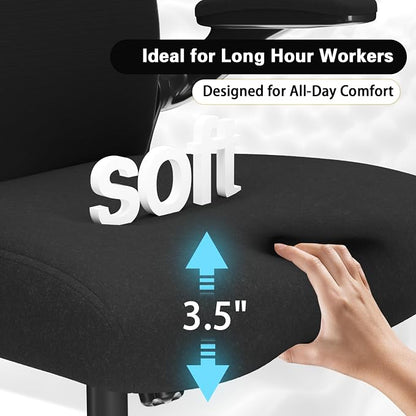 Ergonomic Home Office Chair – 4-Way Lumbar Support, 3.54" Extra-Thick Seat Cushion, Breathable Mesh Back, Flip-Up Arms, Swivel Computer Desk Chair for All-Day Sitting, 330LBS