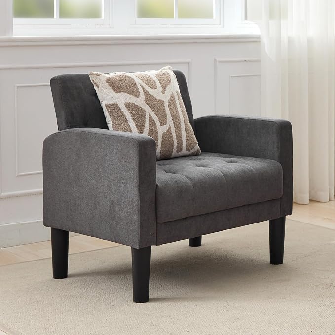 TYBOATLE Mid-Century Fabric Tufted Accent Living Room Armchairs, Comfy Modern Upholstered Bedroom Office Armchair, Reading Chair