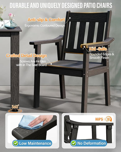 YEFU HIPS Patio Table Set: 5 Piece Outdoor Table and Chairs Dining Furniture Set with Umbrella Hole - Black Modern Plastic Dining Sets 4 Person for Outside Deck with Metal Aluminum Frame