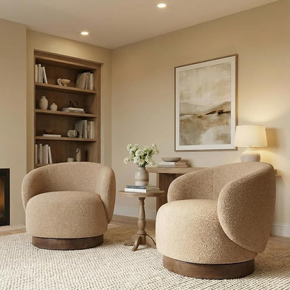 KISLOT Swivel Accent Chair Round Barrel Armchair Upholstered Performance Fabric for Living Room Bedroom Waitingroom,1 Box,Sand