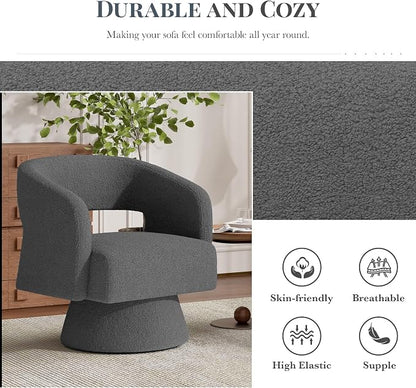 Luxanimarion Swivel Barrel Accent Chair,Oversized Teddy Upholstered Round Swivel Chair,Modern Luxury 360 Degree Living Room Vanity Chair for Bedroom Office,Gray,4PCS