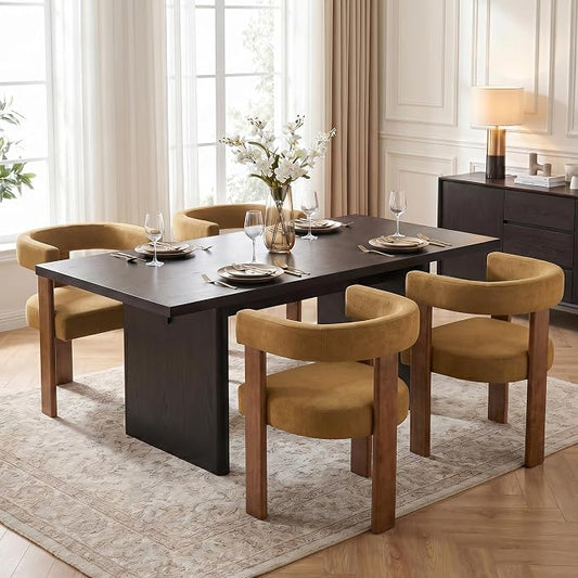 USAINT Wooden Barrel Dining Chairs Set of 4, Mid-century Modern Upholstered Dining Room Chairs with Walnut Wood Legs and Loop Back, Comfy Accent Arm Chair for Dining room, Kitchen, Living room, Orange